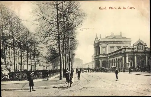 Ak Gand Gent Ostflandern, Place de la Gare