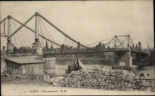 Ak Elbeuf Seine Maritime, Pont Suspendu, Hängebrücke, Fluss