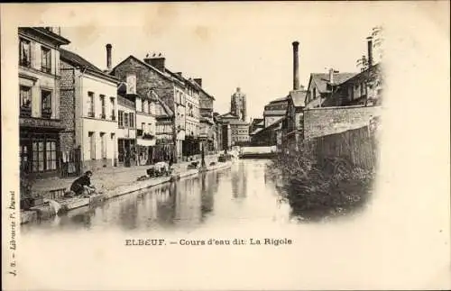Ak Elbeuf Seine Maritime, Cours d'eau dit: La Rigole, Kanal, Wäsche waschende Frauen