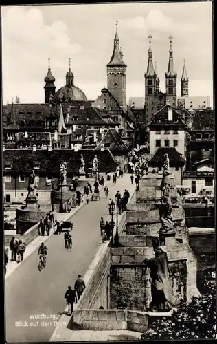 Ak Würzburg am Main Unterfranken, Teilansicht, Brücke, Dom