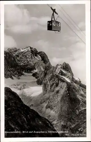 Ak Garmisch Partenkirchen in Oberbayern, Kreuzeckbahn, Zugspitze, Höllentalgletscher