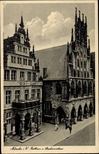 Ak Münster in Westfalen, Rathaus und das Stadtweinhaus