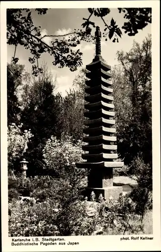 Ak Karlsruhe in Baden, Stadtgarten, Buddhistische Pagoden aus Japan