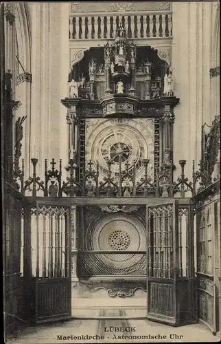 Ak Hansestadt Lübeck, Marienkirche, Astronomische Uhr