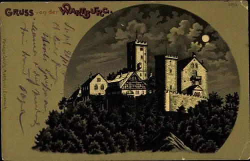 Mondschein Litho Lutherstadt Eisenach in Thüringen, Wartburg