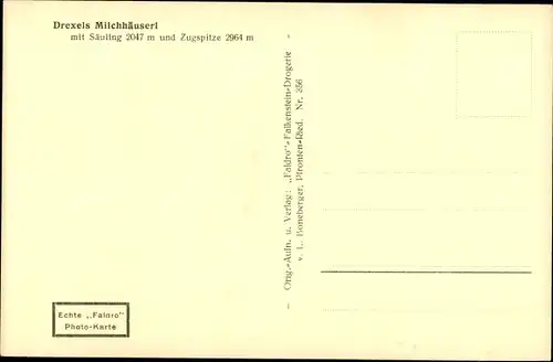 Ak Pfronten im Allgäu, Gasthaus Drexels Milchhäuserl mit Säuling, Zugspitze