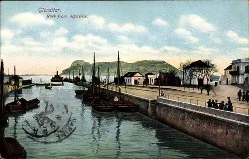 Ak Gibraltar, Rock from Algeciras, Felsen, Kai, Uferstraße, Boote