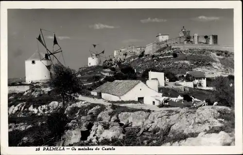 Ak Palmela Setubal Portugal, Os molnhos do Castelo, Burg, Festung, Windmühle