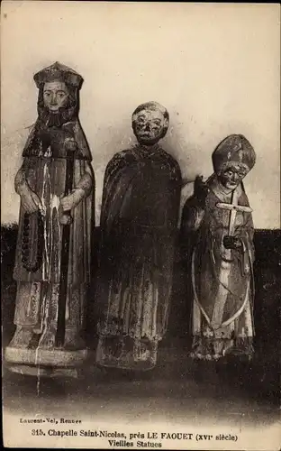 Ak Le Faouët Morbihan, Chapelle Saint-Nicolas, Statues, Holzfiguren