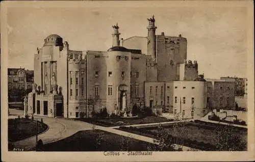 Ak Cottbus in der Niederlausitz, Stadttheater mit Gartenanlage