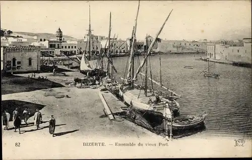 Ak Bizerte Tunesien, Ensemble du vieux Port, Hafen, Boote