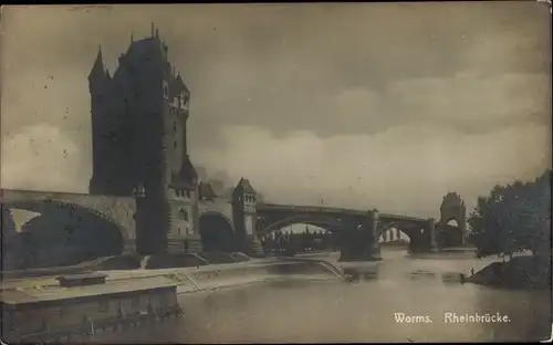 Ak Worms am Rhein, Rheinbrücke
