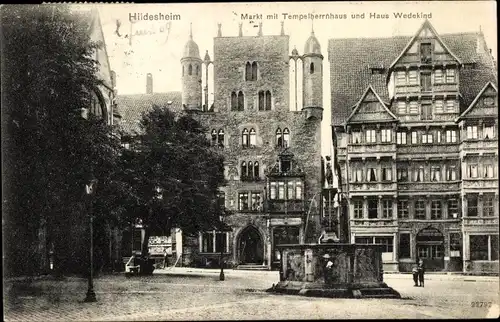 Ak Hildesheim in Niedersachsen, Markt mit Tempelherrnhaus und Haus Wedekind