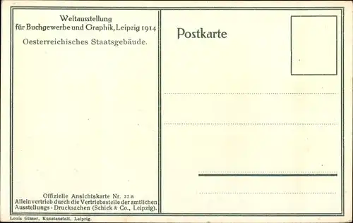 Ak Leipzig in Sachsen, österreichisches Staatgebäude, Weltausstellung für Buchgewerbe 1914