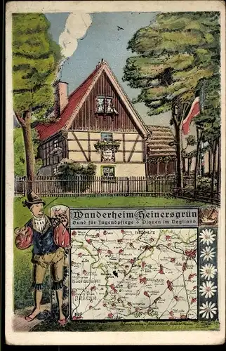 Landkarten Ak Heinersgrün Weischlitz im Vogtland, Wanderheim, Bund für Jugendpflege