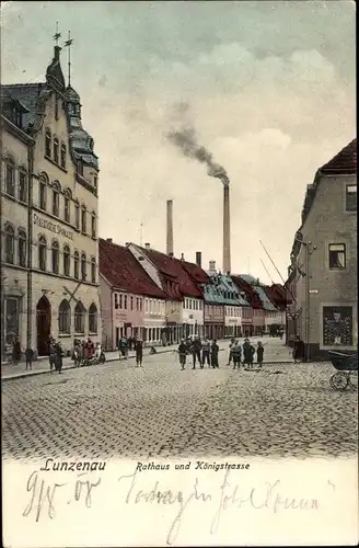 Ak Lunzenau in Sachsen, Rathaus und Königstraße