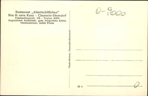 Ak Ebersdorf Chemnitz in Sachsen, Restaurant Albertschlösschen, Frankenbergerstraße 268, Billard