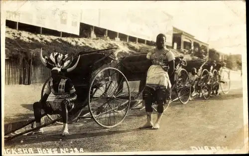 Foto Ak Durban Südafrika, Ricksha Boys, Rikscha