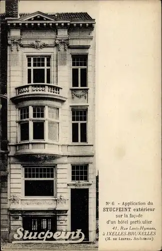 Ak Ixelles Elsene Bruxelles Brüssel Belgien, Hotel 41 Rue Louis Hymans, Application du Stucpeint