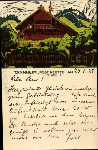 Künstler Ak Tannheim in Tirol, Haus
