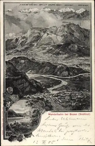 Landkarten Ak Bozen Bolzano Südtirol, Mendelbahn, Umgebung