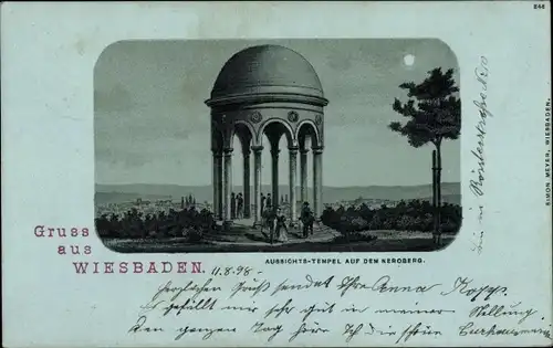 Mondschein Litho Wiesbaden in Hessen, Aussichtstempel auf dem Neroberg