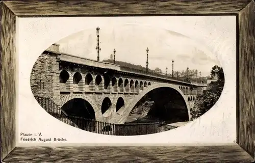 Passepartout Präge Ak Plauen im Vogtland, König Friedrich August Brücke