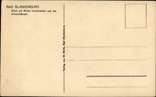 Ak Bad Blankenburg Thüringen, Blick auf Ruine Greifenstein und Allianzhäuser