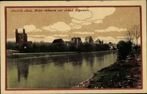 Ak Saalfeld an der Saale Thüringen, Hoher Schwarm und Schloss Kitzerstein