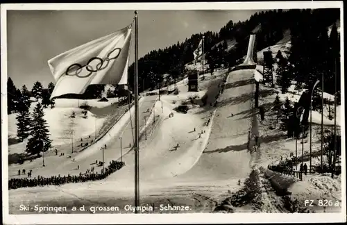 Ak Garmisch Partenkirchen in Oberbayern, Skispringen an der großen Olympiaschanze