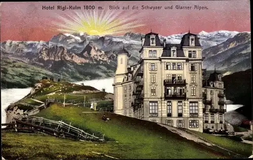 Ak Rigi Kulm Kanton Schwyz, Schwyzer und Glarner Alpen, Hotel Rigi Kulm