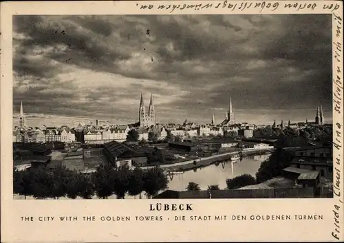 Ak Lübeck in Schleswig Holstein, Stadtansicht mit den Goldenen Türmen