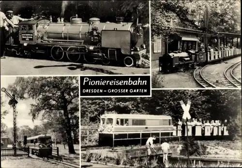 Ak Dresden Zentrum Altstadt, Pioniereisenbahn im Großen Garten, Dampflok