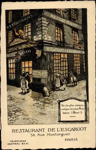 Ak Paris I., Restaurant de l'Escargot, Rue Montorgueil