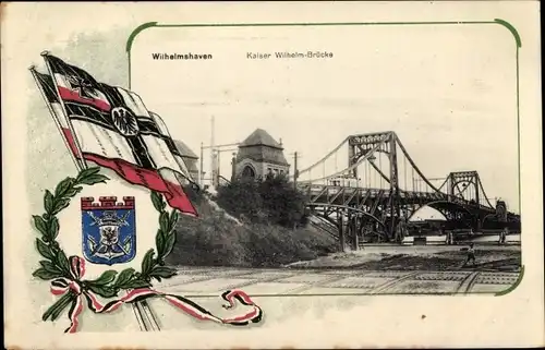 Wappen Passepartout Ak Wilhelmshaven, Kaiser Wilhelm Brücke