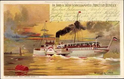 Künstler Litho Linde, Wladimir, Dampfer Princessin Heinrich, HAPAG Seebäderdienst
