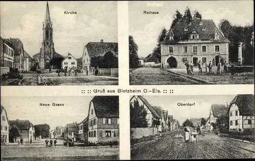 Ak Blotzheim Elsass Haut Rhin, Kirche, Rathaus, Neue Gasse, Oberdorf