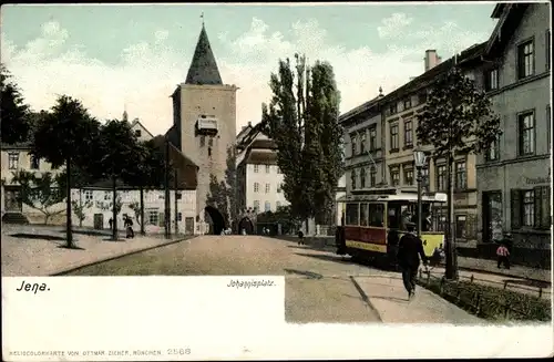 Ak Jena in Thüringen, Partie am Johannisplatz mit Blick auf Johannistor, Straßenbahn