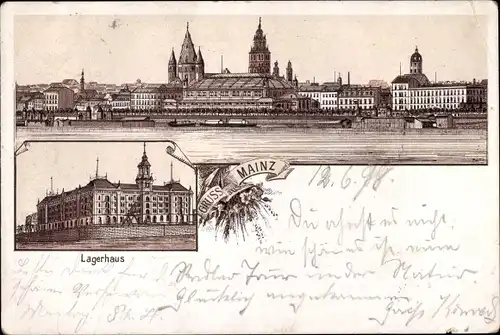 Litho Mainz am Rhein, Blick auf den Ort, Lagerhaus