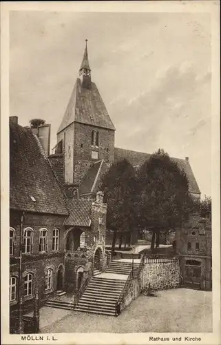 Ak Mölln im Herzogtum Lauenburg, Rathaus, Kirche