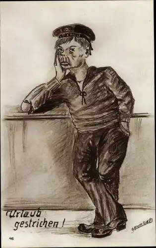 Künstler Ak Blombach, O., Urlaub gestrichen, Seemann