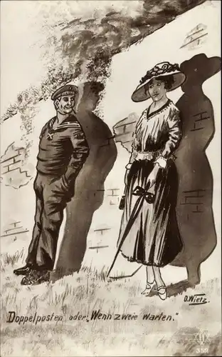 Künstler Ak Wietz, O., Doppelposten, Wenn zweie warten, Seemann und Frau