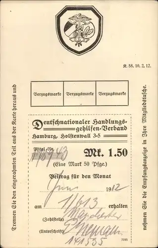 Ak Hamburg Mitte Neustadt, Deutschnationaler Handlungsgehilfen Verband, Holstenwall,Mitgliedsbeitrag