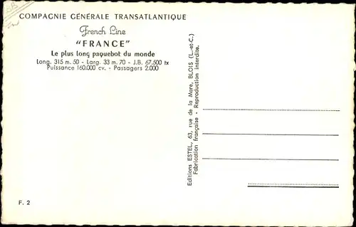 Ak Dampfer France, Compagnie Générale Transatlantique CGT, French Line