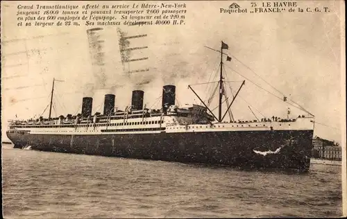 Ak Dampfer, Dampfschiff, Paquebot France, CGT, French Line