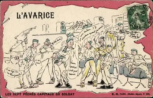 Ak Französische Soldaten, Soldatenleben, L'Avarice, Les Sept Peches Capitaux du Soldat