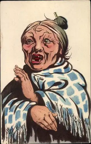 Ak Portrait einer alten Frau, Schal, Graue Haare