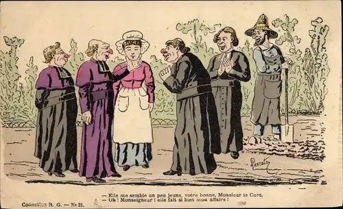 Künstler Ak Betrunkene Geistliche, Junge Frau, Elle me semble un peu jeune...