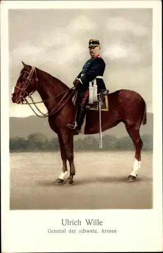 Ak Ulrich Wille, General der schweiz. Armee auf einem Pferd