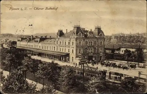 Ak Plauen im Vogtland, Oberer Bahnhof, Dampflok, Personenzug